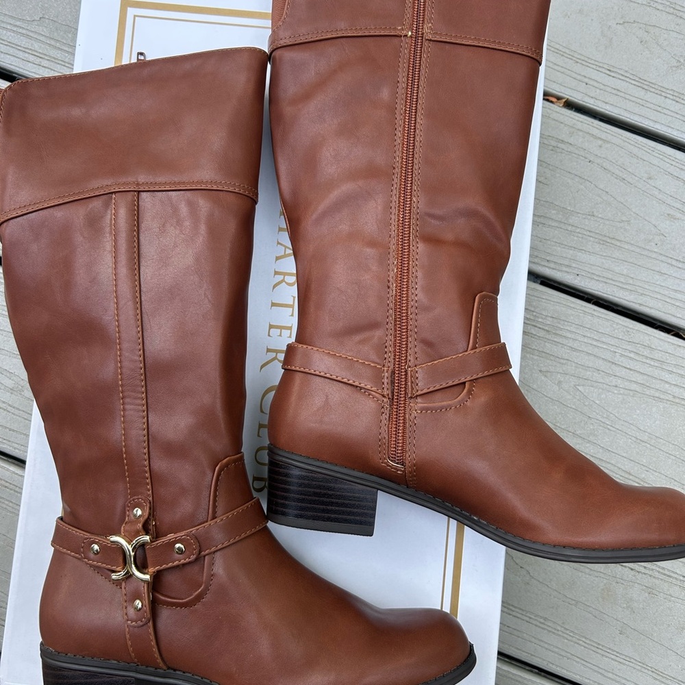 Charter Club Cognac Brown Tall Faux Leather Riding Boots